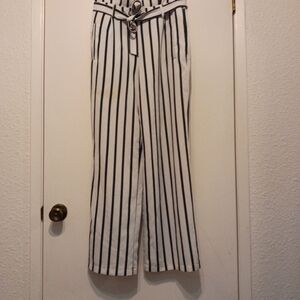 Ci Sono White Wide-Leg Trousers with Black Vertical Stripes. NWOT.